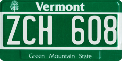 VT license plate ZCH608