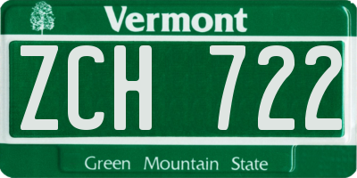 VT license plate ZCH722