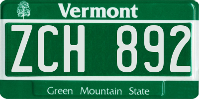 VT license plate ZCH892