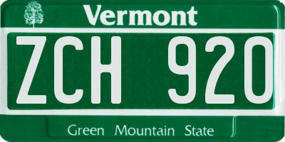 VT license plate ZCH920