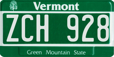 VT license plate ZCH928