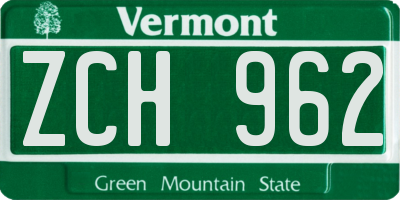 VT license plate ZCH962