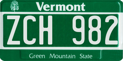 VT license plate ZCH982