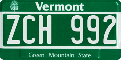 VT license plate ZCH992