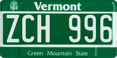 VT license plate ZCH996