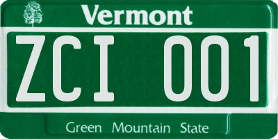 VT license plate ZCI001
