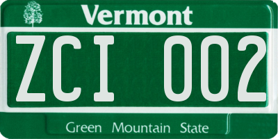 VT license plate ZCI002