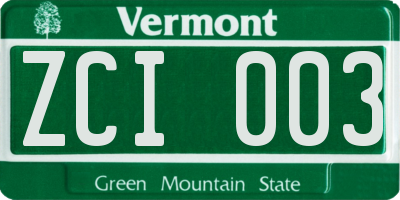 VT license plate ZCI003