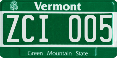 VT license plate ZCI005