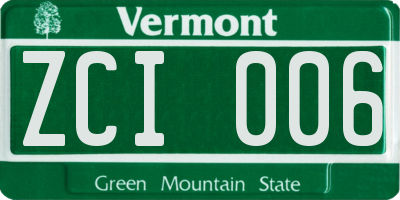 VT license plate ZCI006