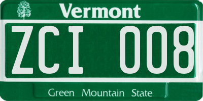 VT license plate ZCI008