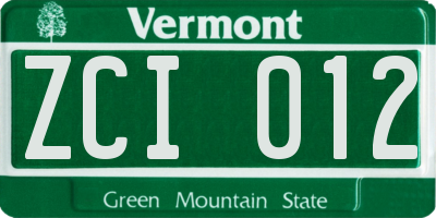 VT license plate ZCI012