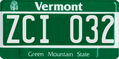 VT license plate ZCI032