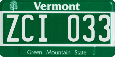 VT license plate ZCI033