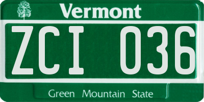 VT license plate ZCI036