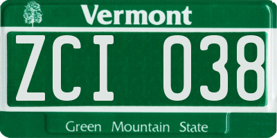VT license plate ZCI038