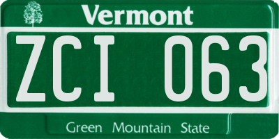 VT license plate ZCI063