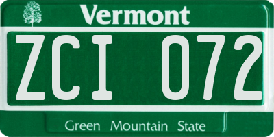 VT license plate ZCI072