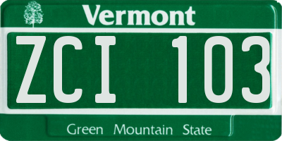 VT license plate ZCI103