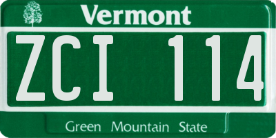 VT license plate ZCI114
