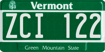 VT license plate ZCI122