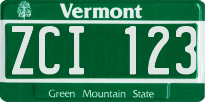 VT license plate ZCI123