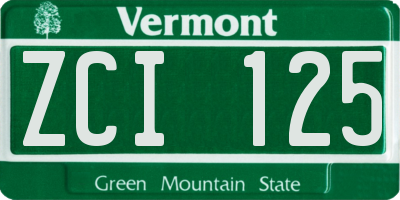 VT license plate ZCI125
