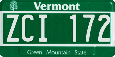 VT license plate ZCI172