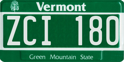 VT license plate ZCI180