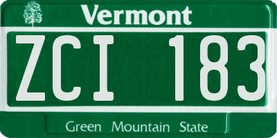 VT license plate ZCI183