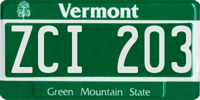 VT license plate ZCI203