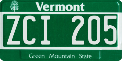 VT license plate ZCI205