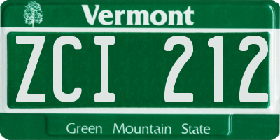 VT license plate ZCI212