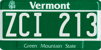 VT license plate ZCI213