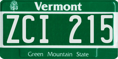 VT license plate ZCI215