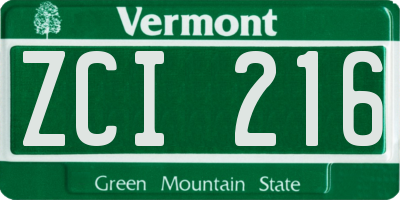 VT license plate ZCI216