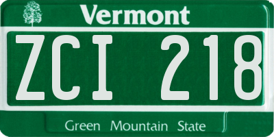 VT license plate ZCI218