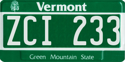 VT license plate ZCI233