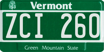 VT license plate ZCI260