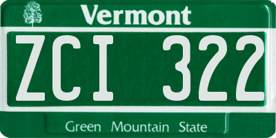 VT license plate ZCI322