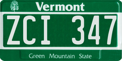 VT license plate ZCI347