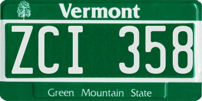 VT license plate ZCI358