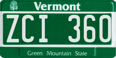 VT license plate ZCI360