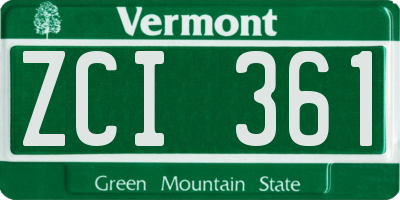VT license plate ZCI361