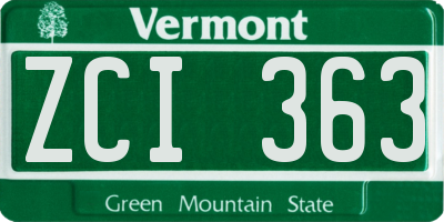 VT license plate ZCI363