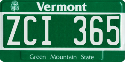 VT license plate ZCI365