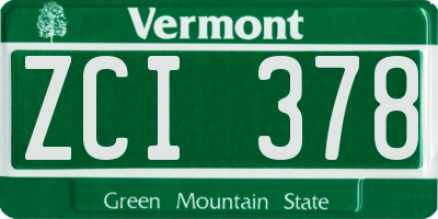 VT license plate ZCI378
