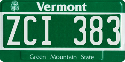 VT license plate ZCI383