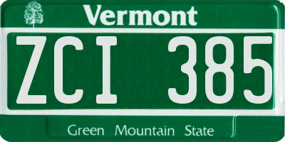 VT license plate ZCI385