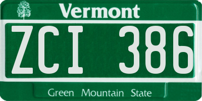 VT license plate ZCI386